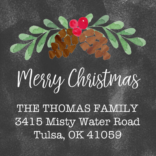 Black Pine Cone Square Address Labels
